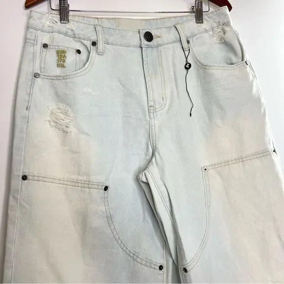 One Teaspoon Jackson Utility Mid Waist Wide Leg Jeans Le Surf 31 NEW - Picture 3 of 14